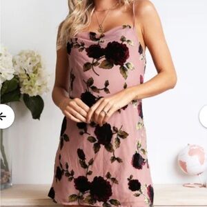 Mauve and Red Floral Burnout Mini Slip Dress | Small